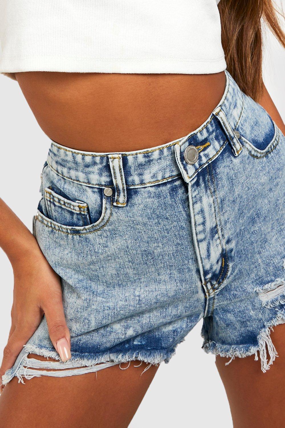 Shredded sequin hot sale denim shorts